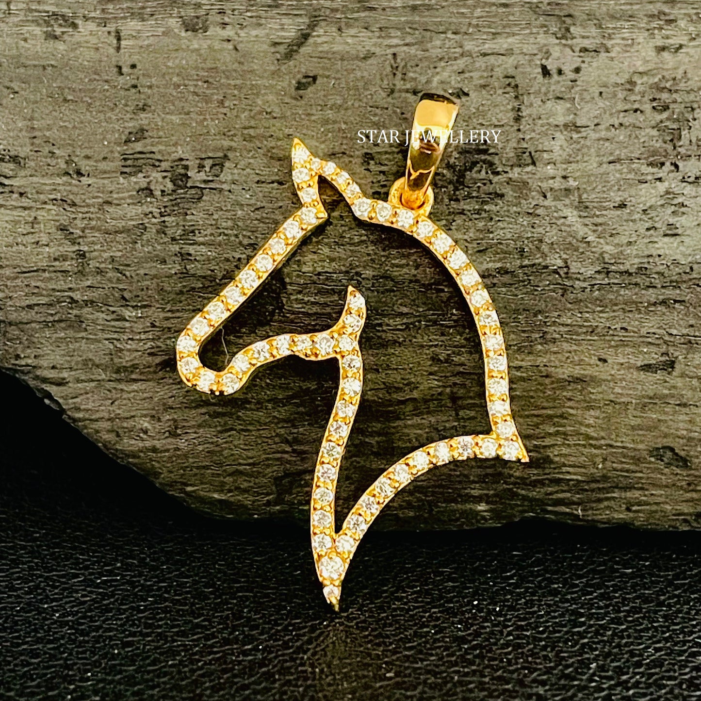 14K Gold Natural Diamond Horse Pendant
