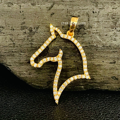 14K Gold Natural Diamond Horse Pendant