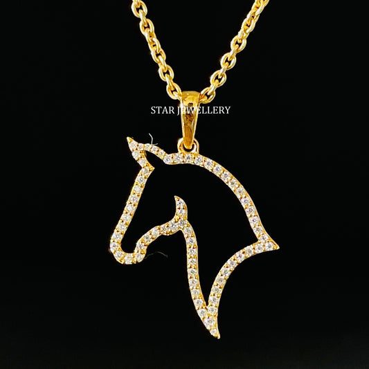 14K Gold Natural Diamond Horse Pendant