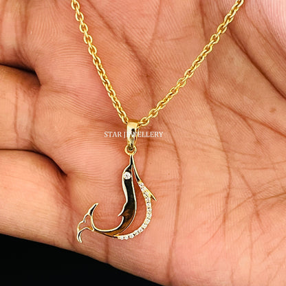 14K Gold Natural Diamond Fish Pendant