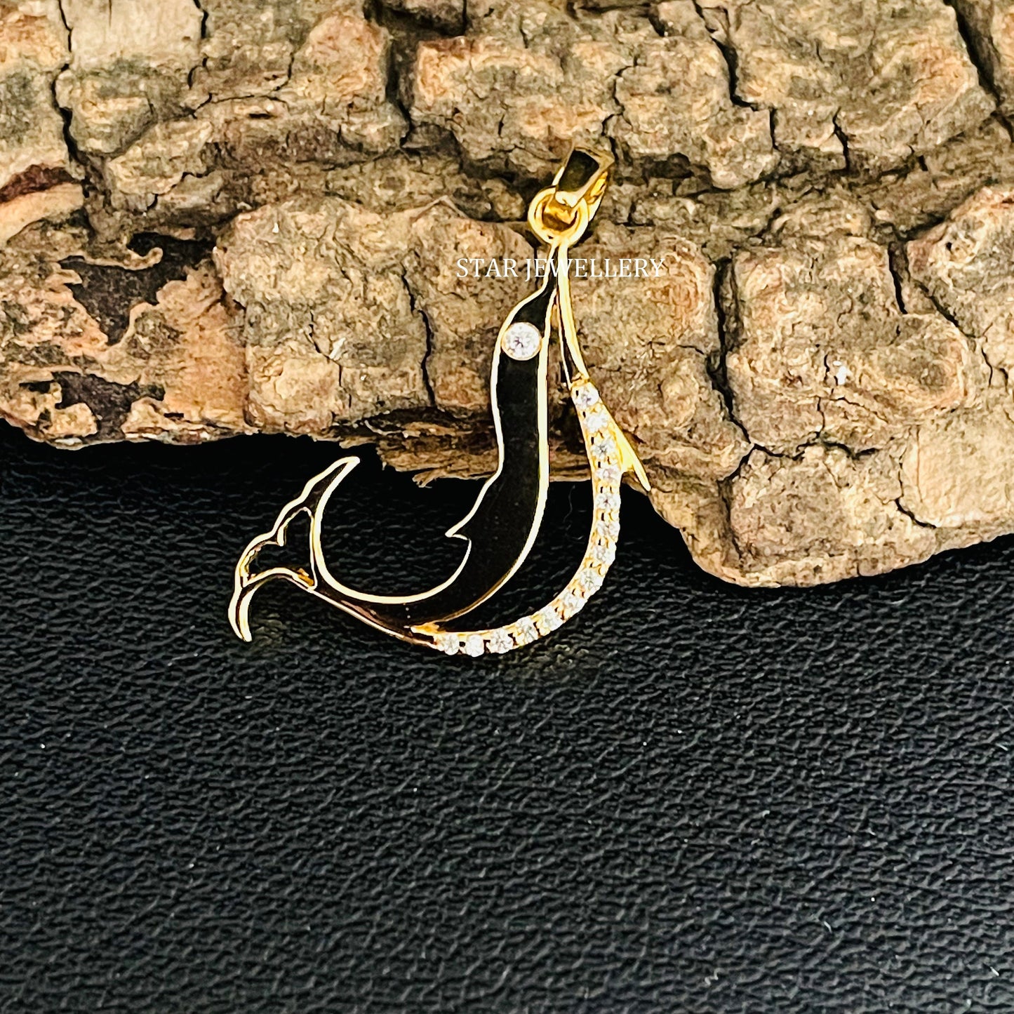 14K Gold Natural Diamond Fish Pendant