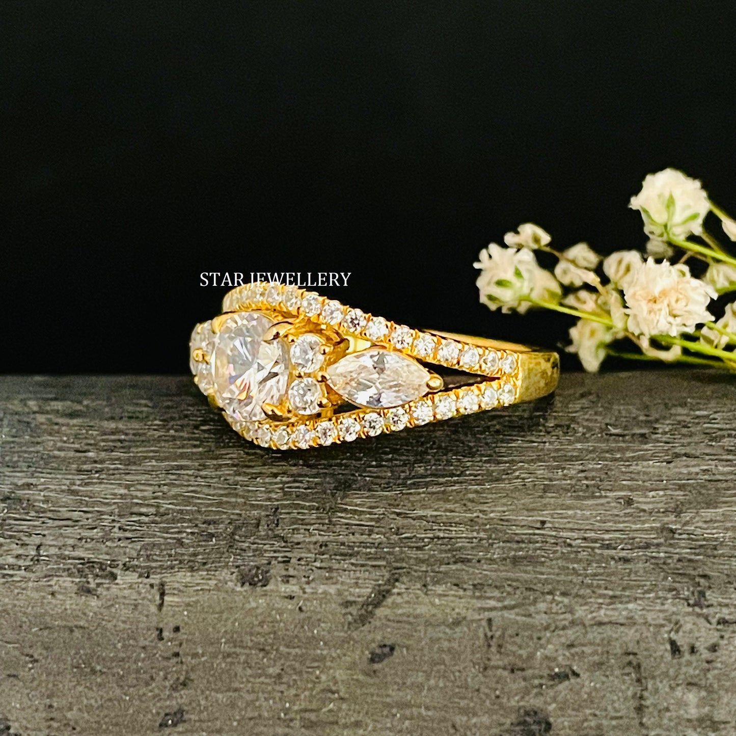 Colorless Brilliant Cut Round Moissanite Multi Stone Engagement Ring