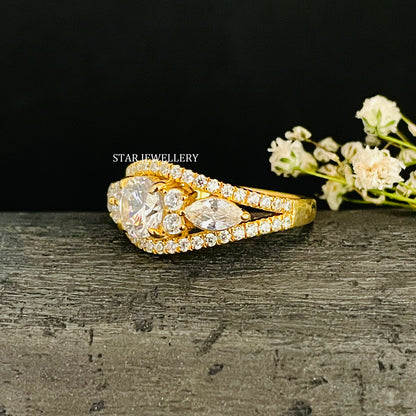 Colorless Brilliant Cut Round Moissanite Multi Stone Engagement Ring