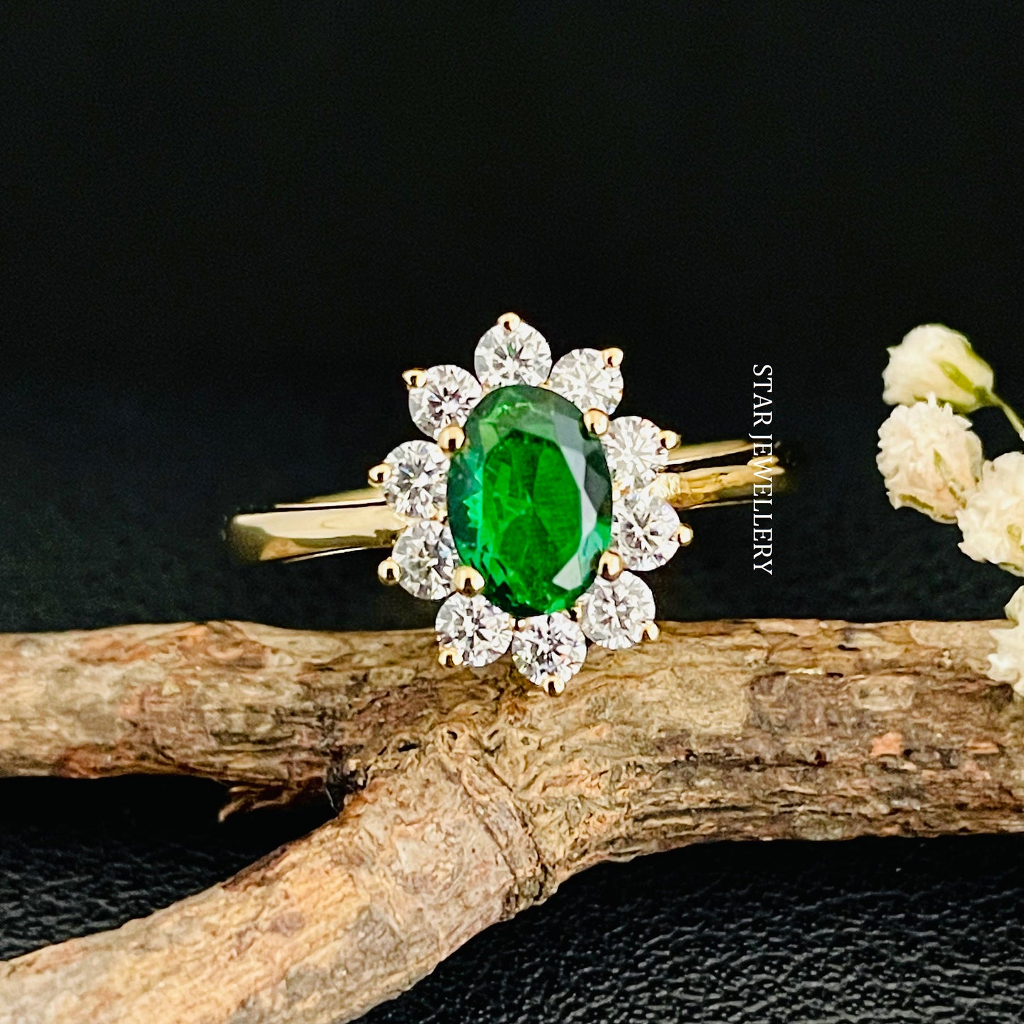 Emerald Lab Diamond Halo Ring