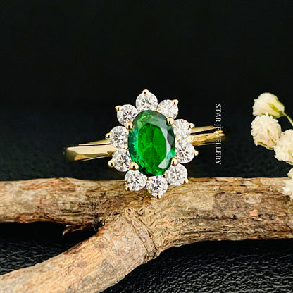 Emerald Lab Diamond Halo Ring