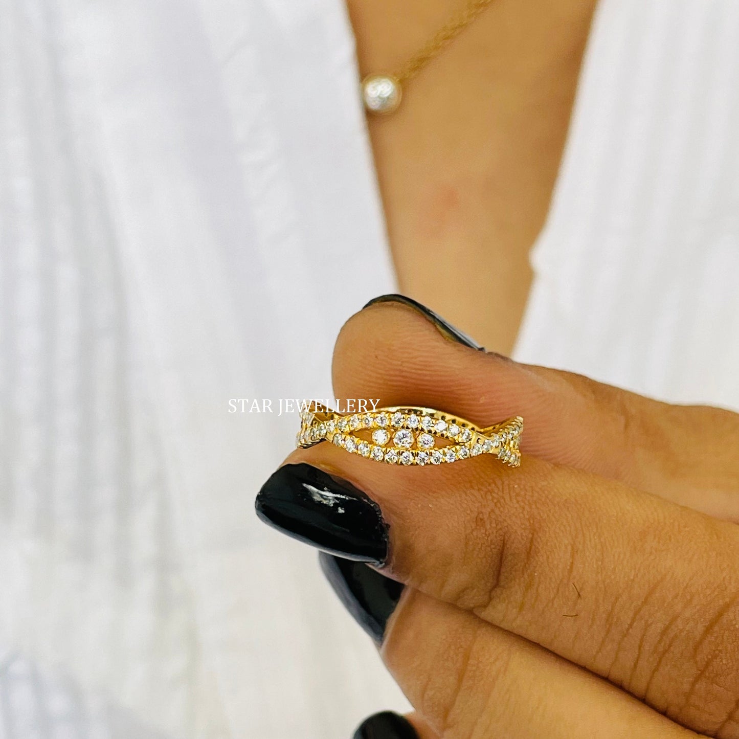 14K Gold Thin Eternity Infinity Wedding Band Ring