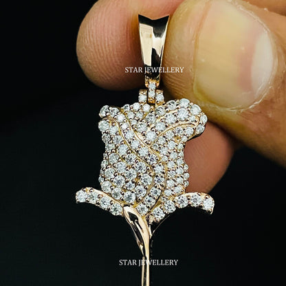 Natural Diamond Solid Gold Rose Pendant