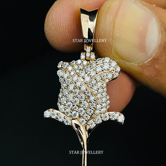 Natural Diamond Solid Gold Rose Pendant