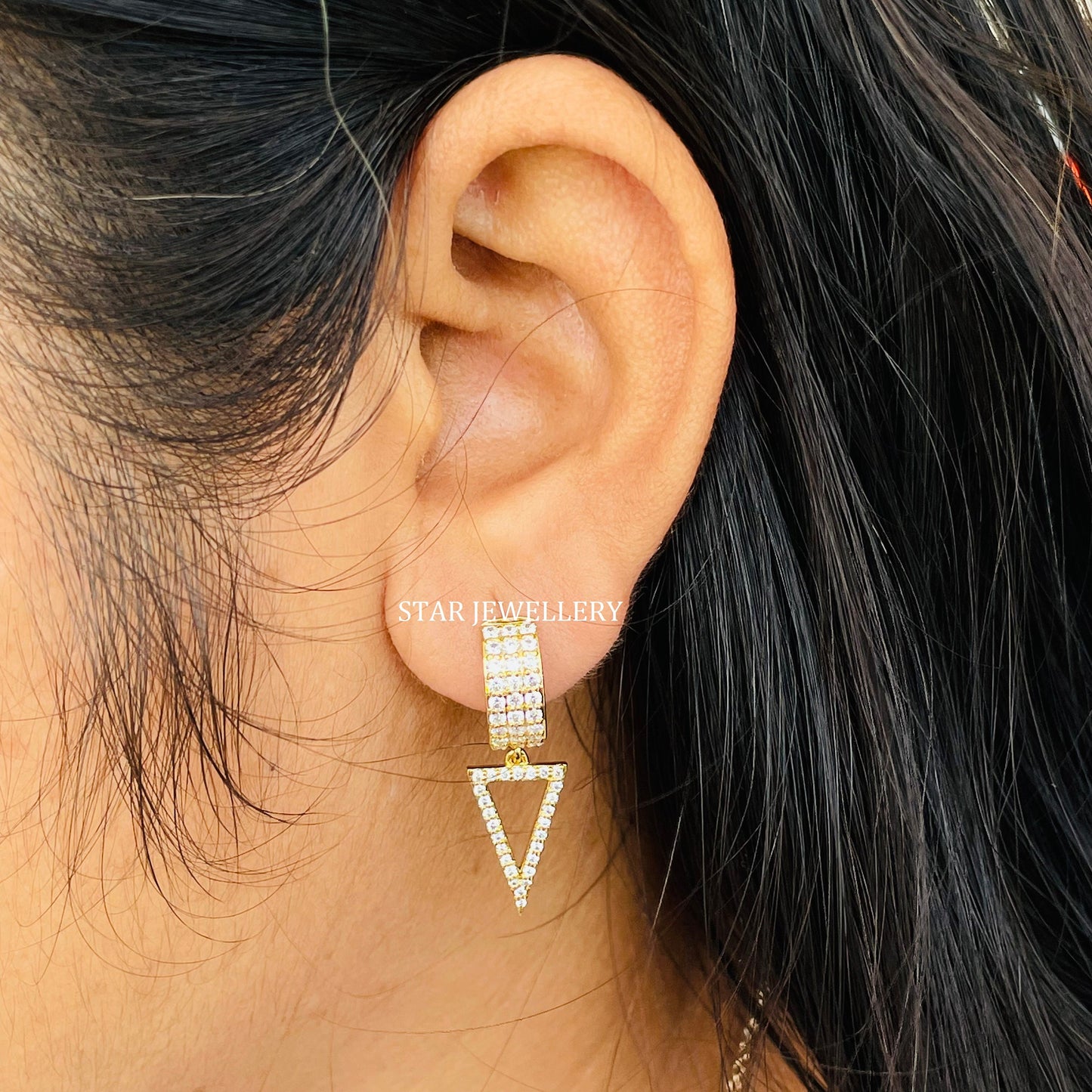 Natural Diamond Triangle Drop Hoop Earring