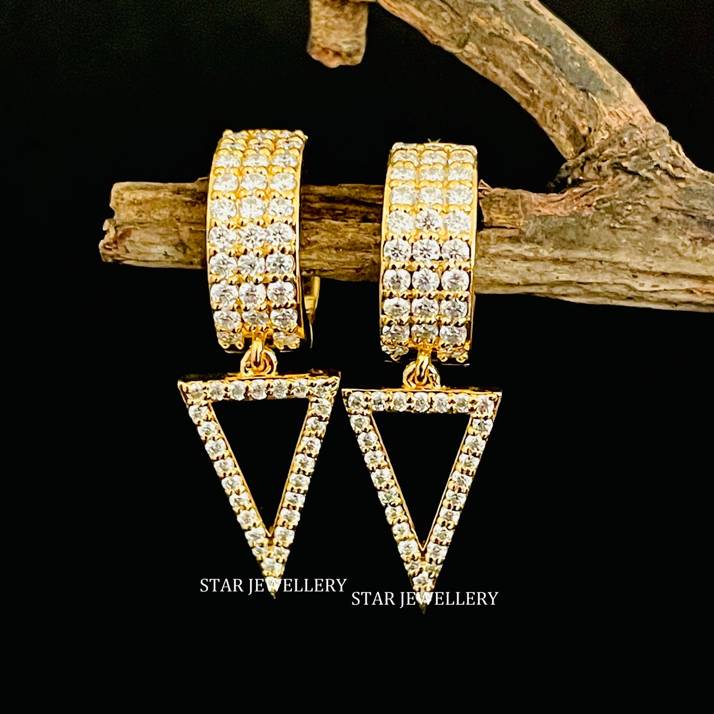 Natural Diamond Triangle Drop Hoop Earring