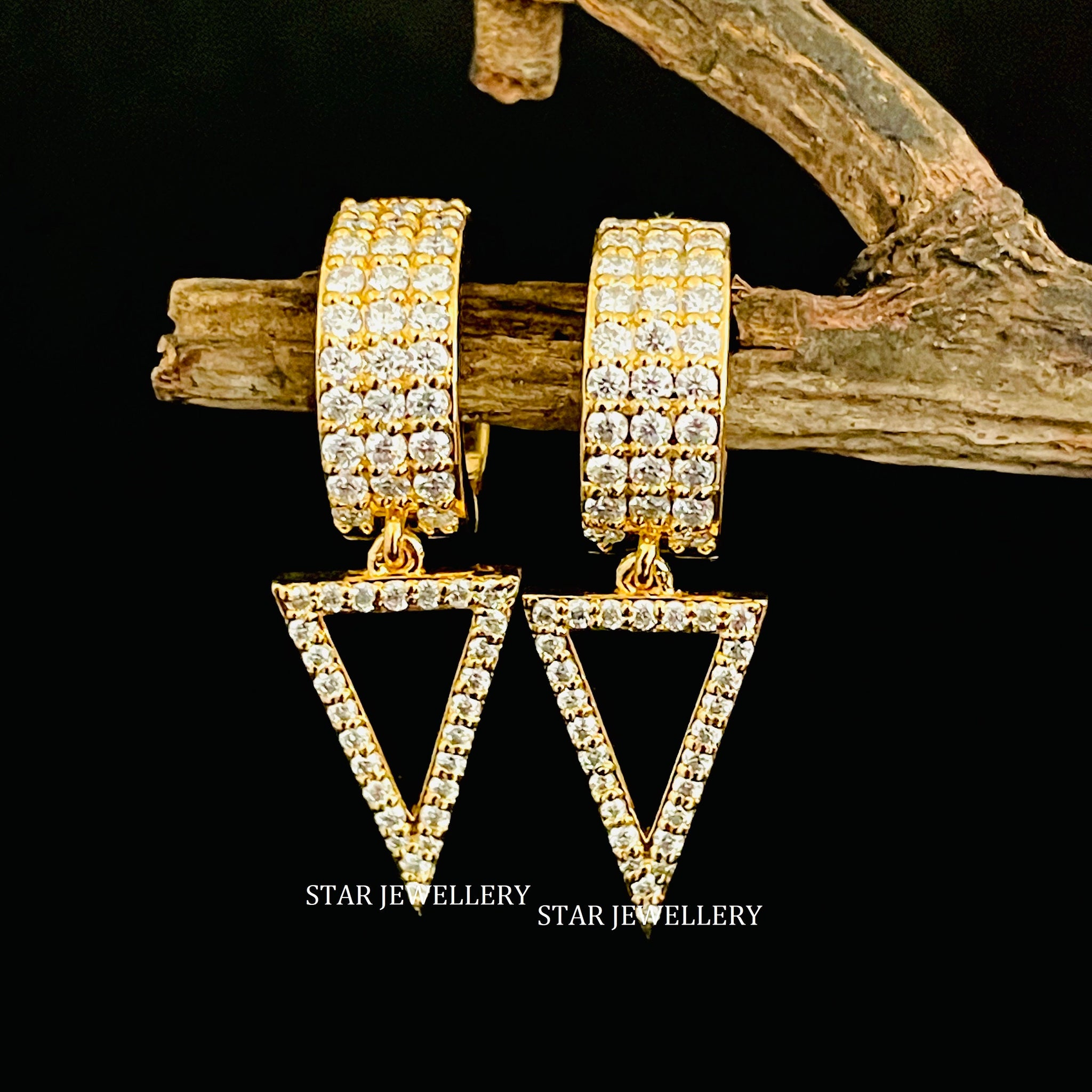 Natural Diamond Triangle Drop Hoop Earring