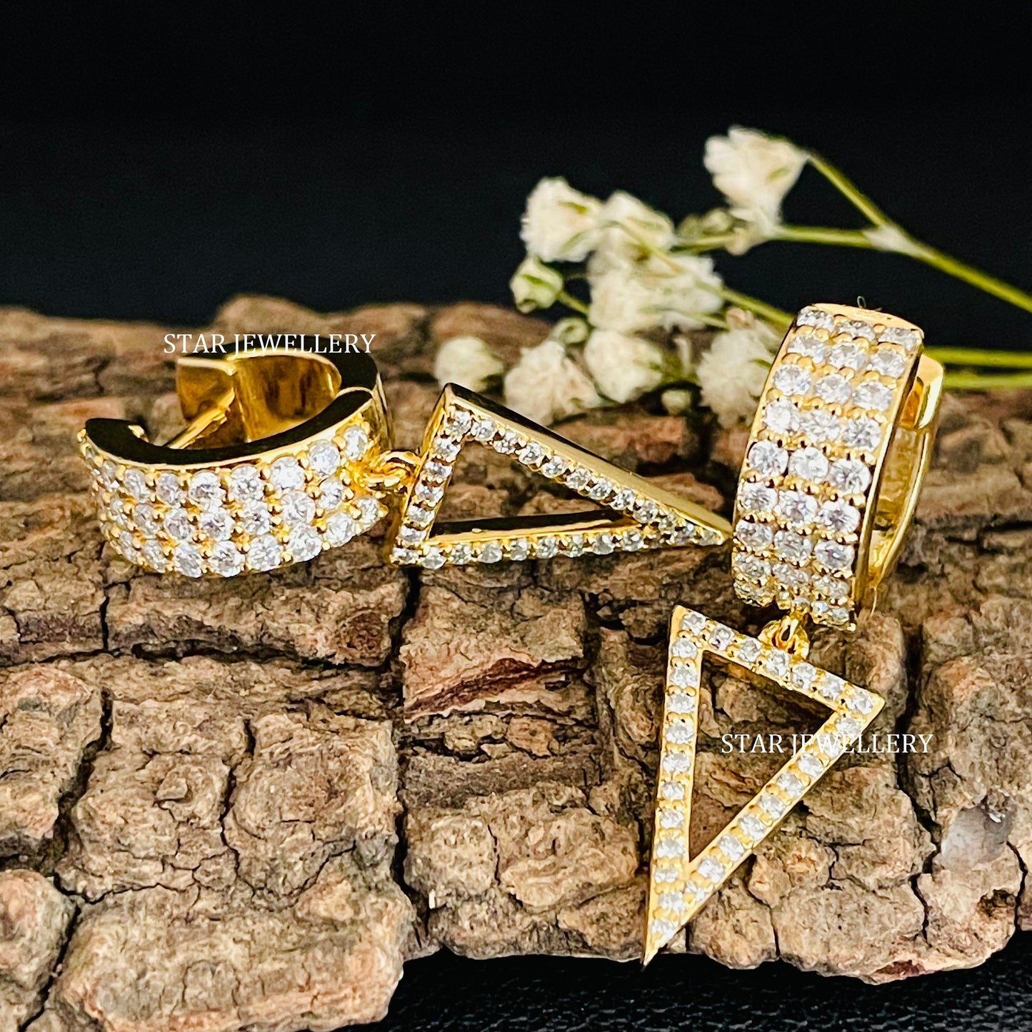 Natural Diamond Triangle Drop Hoop Earring