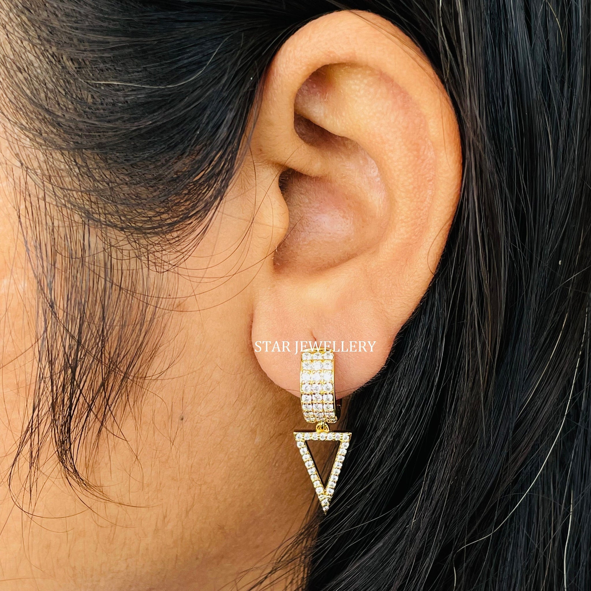 Natural Diamond Triangle Drop Hoop Earring