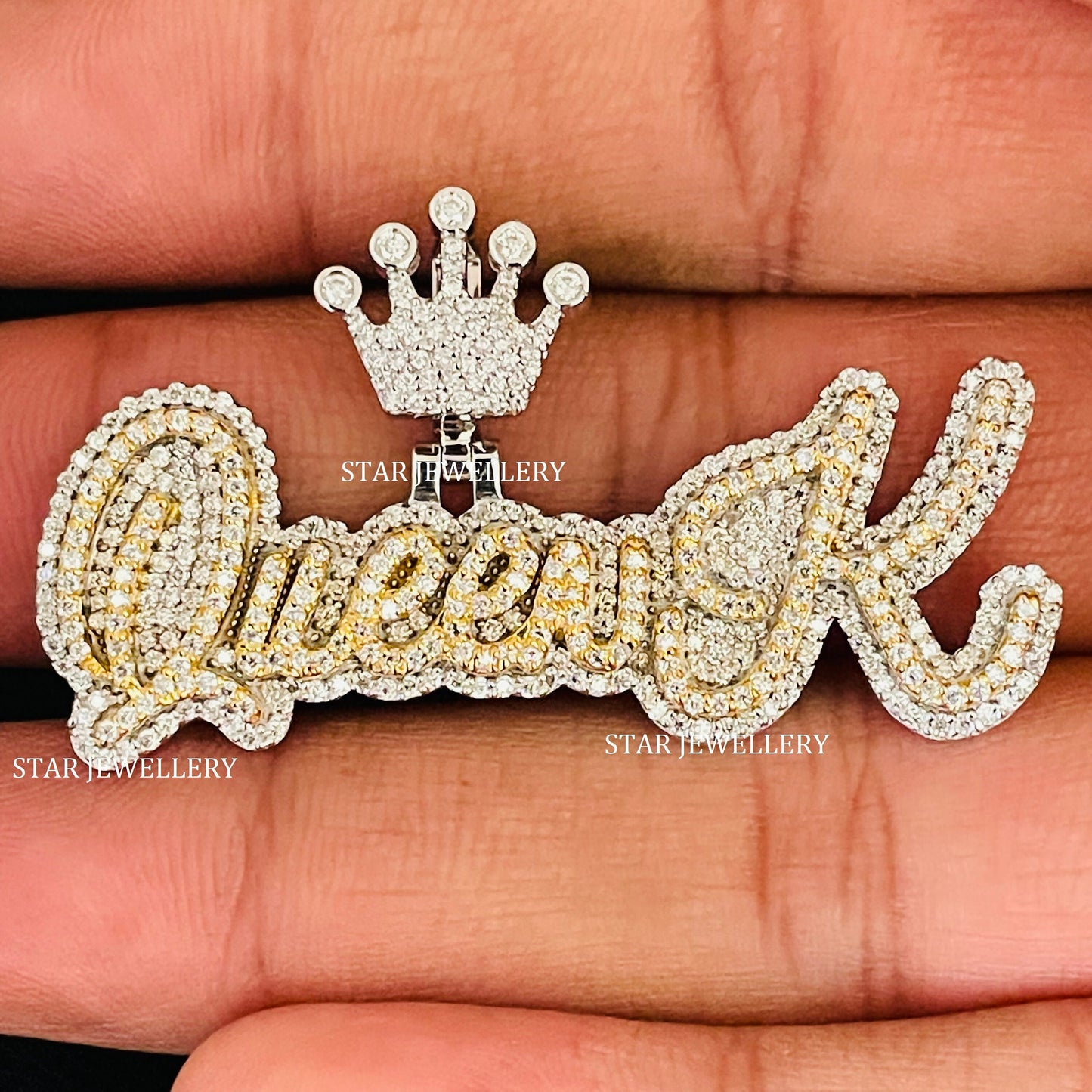 Custom Letter VVS Moissanite Icedout Queen Pendant for her