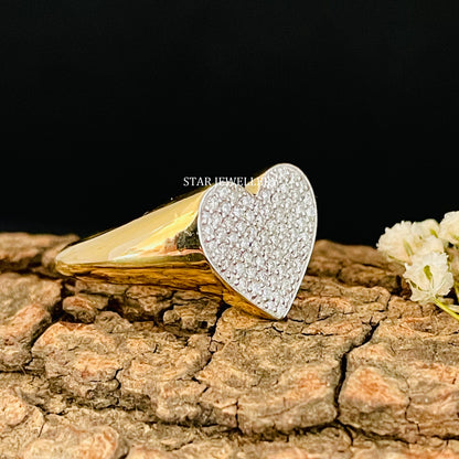 14K Gold Natural Diamond Heart Signet Ring