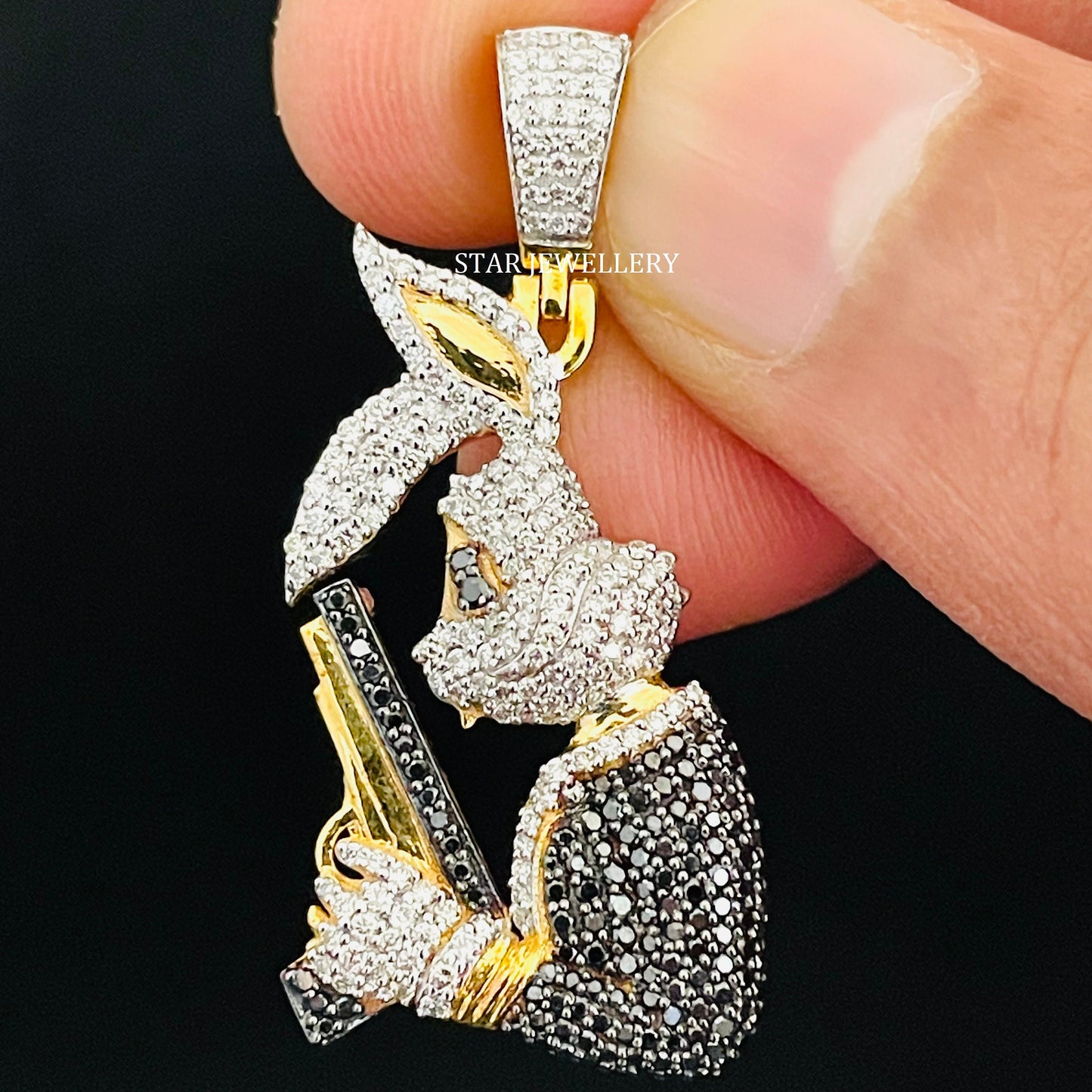 Natural Diamond Rabbit Pendant with Gun