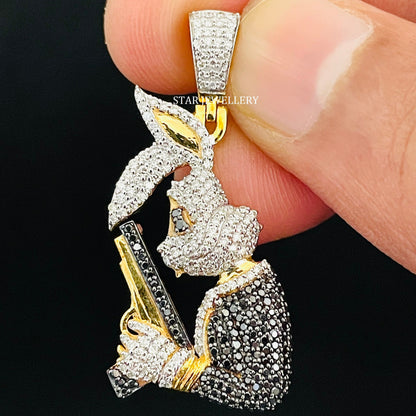 Natural Diamond Rabbit Pendant with Gun