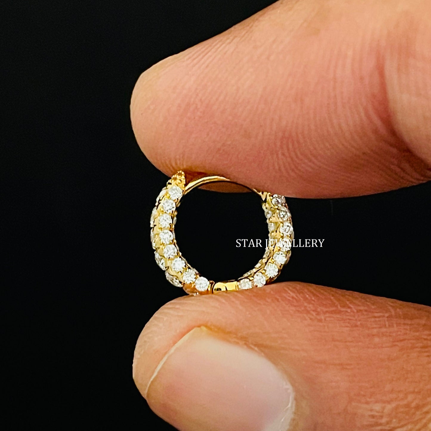Natural Diamond Three Stone Hoop Earring