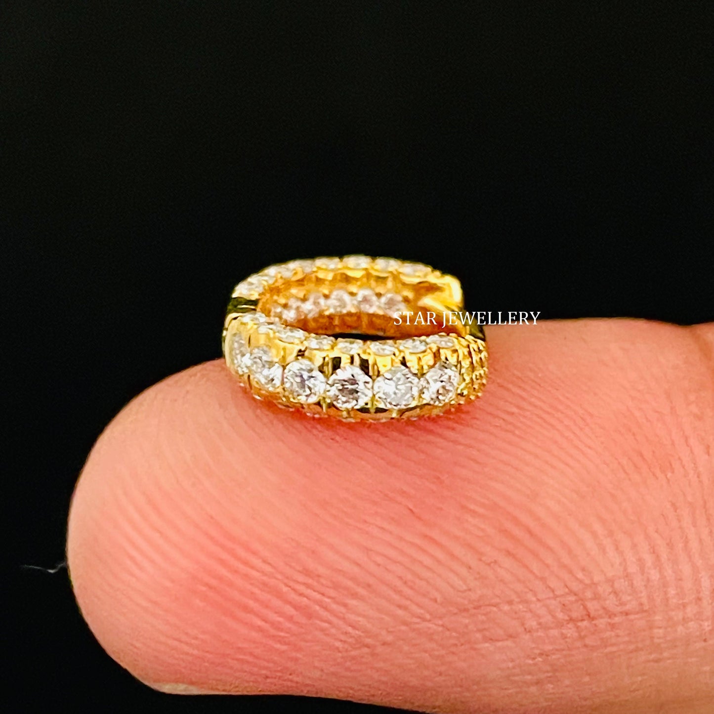 Natural Diamond Three Stone Hoop Earring