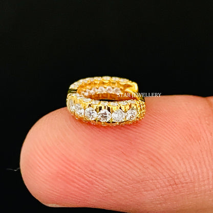 Natural Diamond Three Stone Hoop Earring