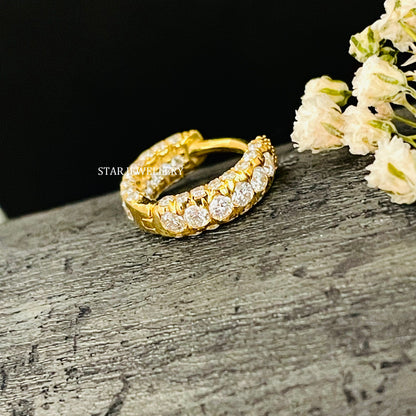 Natural Diamond Three Stone Hoop Earring