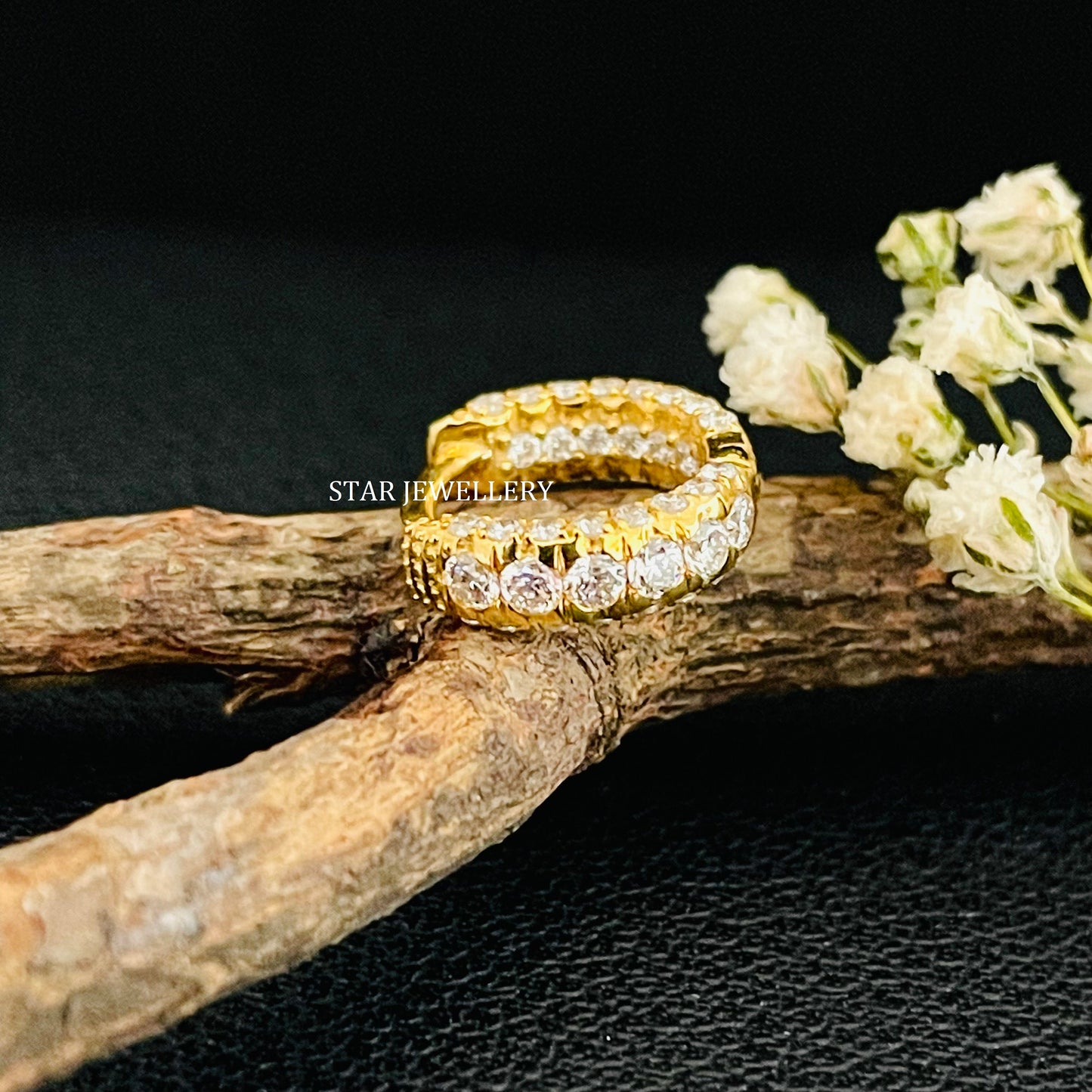 Natural Diamond Three Stone Hoop Earring