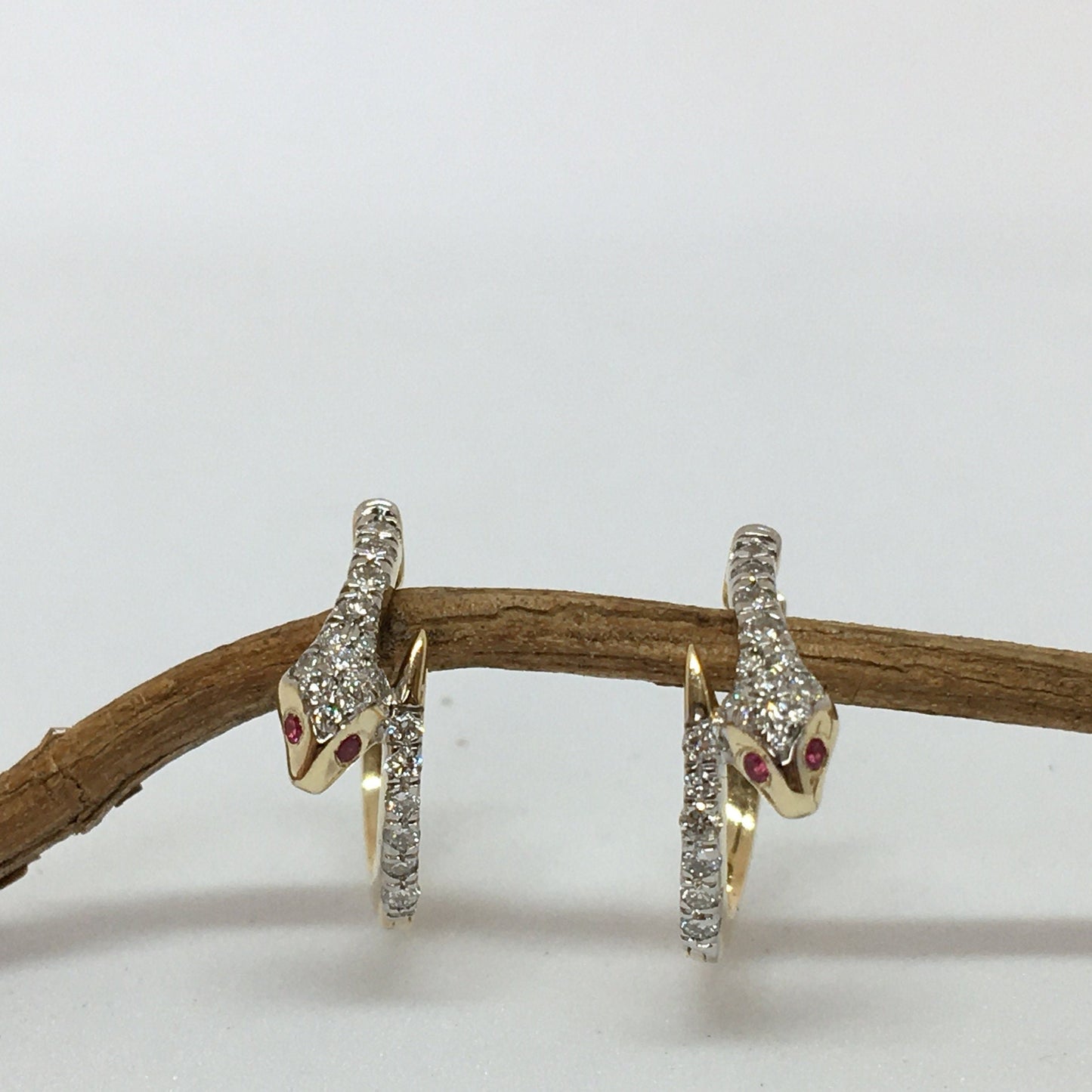 14K Solid Gold Natural Diamond Snake Hoop Earrings