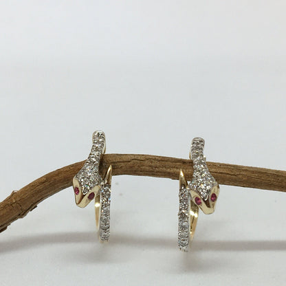 14K Solid Gold Natural Diamond Snake Hoop Earrings