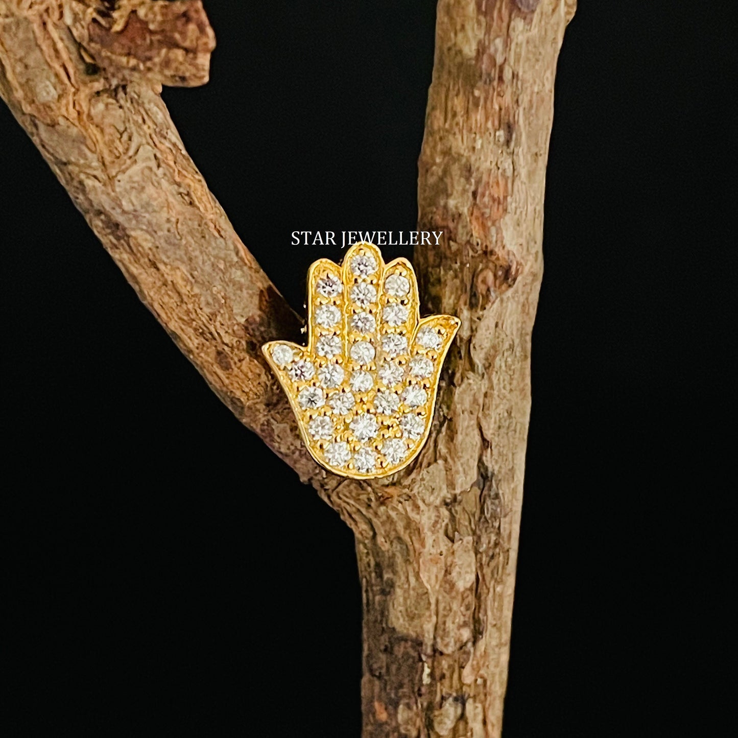 14K Solid Gold Natural Diamond Hamsa Ear Piercing