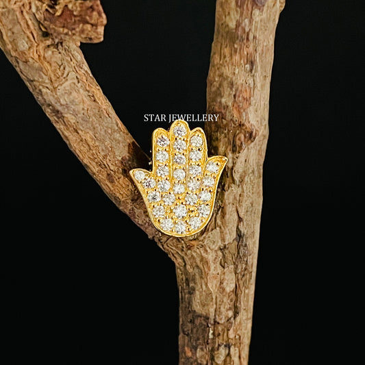 14K Solid Gold Natural Diamond Hamsa Ear Piercing