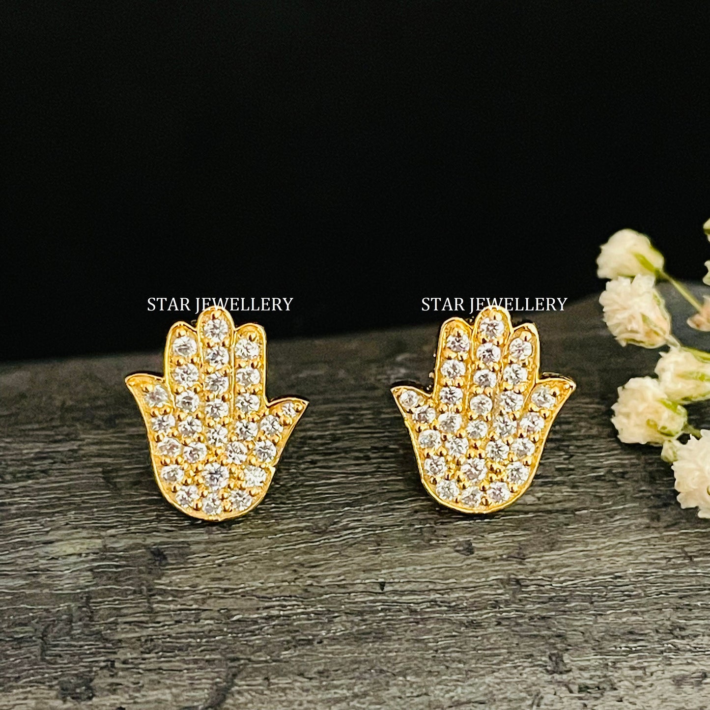 14K Solid Gold Natural Diamond Hamsa Ear Piercing