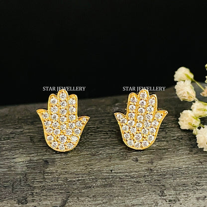 14K Solid Gold Natural Diamond Hamsa Ear Piercing