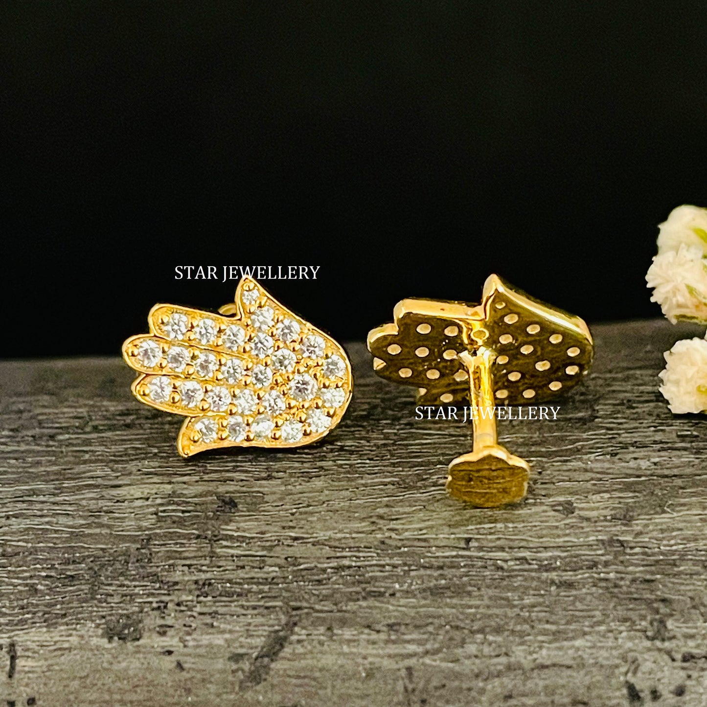 14K Solid Gold Natural Diamond Hamsa Ear Piercing