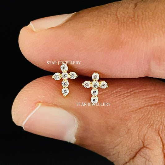 Genuine Diamond Cross Ear Piercing