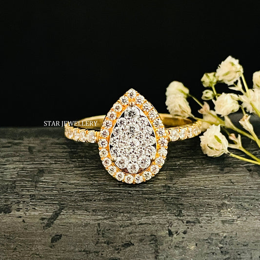 Solid Gold Natural Diamond Pear Shape Diamond Cluster Ring