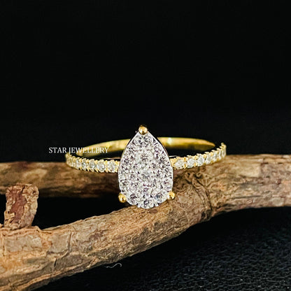 Pear Shape Diamond Cluster Wedding Proposal Ring