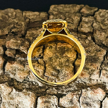 Square Diamond Cluster Halo Engagement Ring with 14K Solid Gold