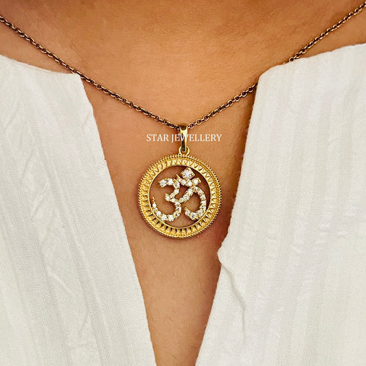 Solid Gold OM Pendant with Natural Diamonds