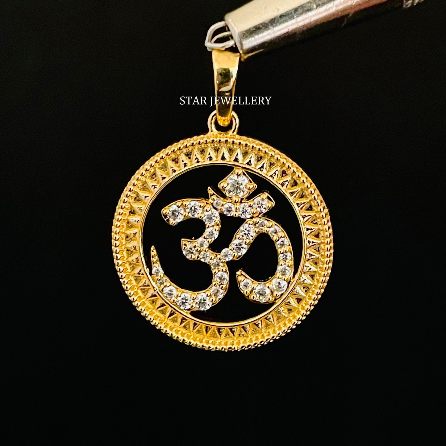 Solid Gold OM Pendant with Natural Diamonds