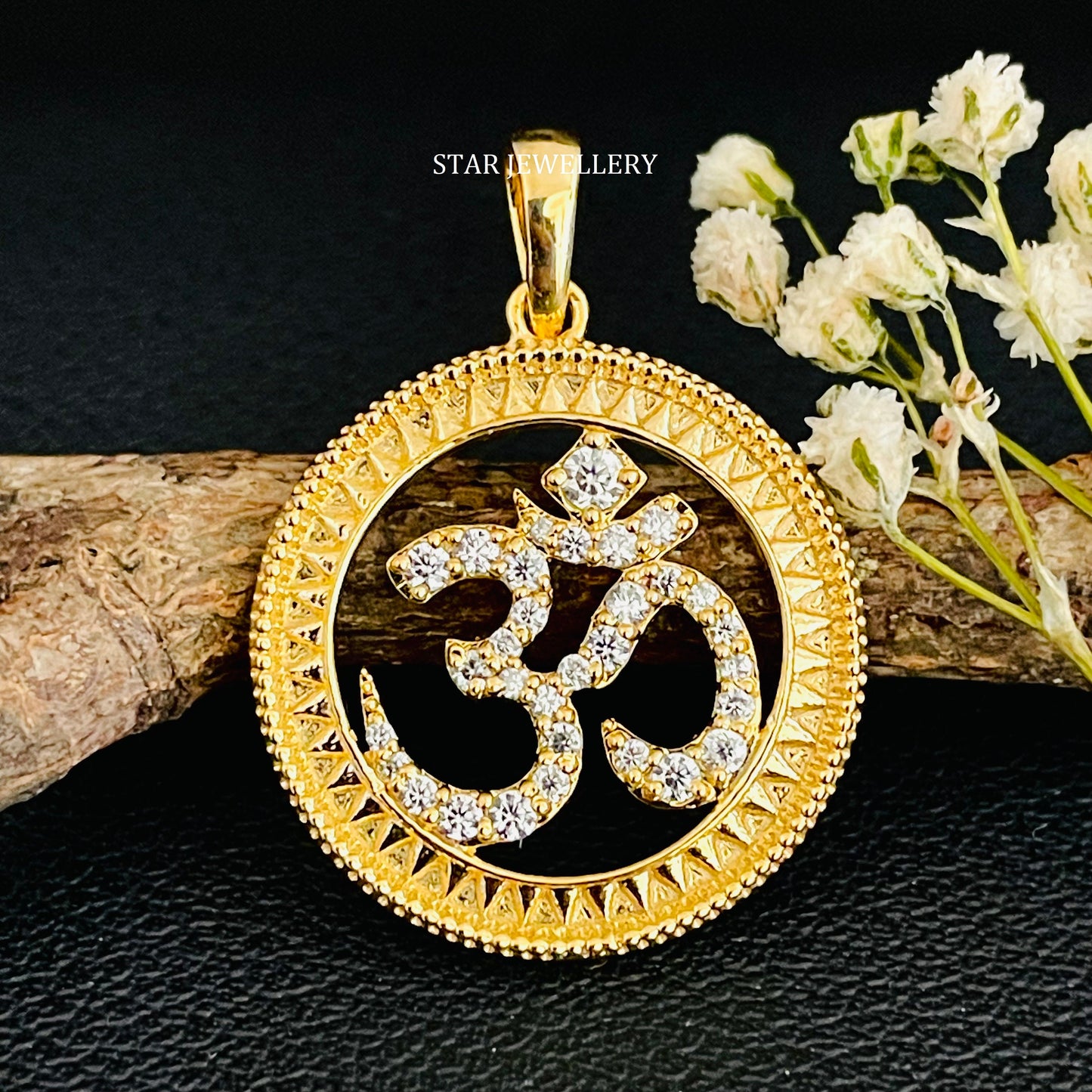 Solid Gold OM Pendant with Natural Diamonds