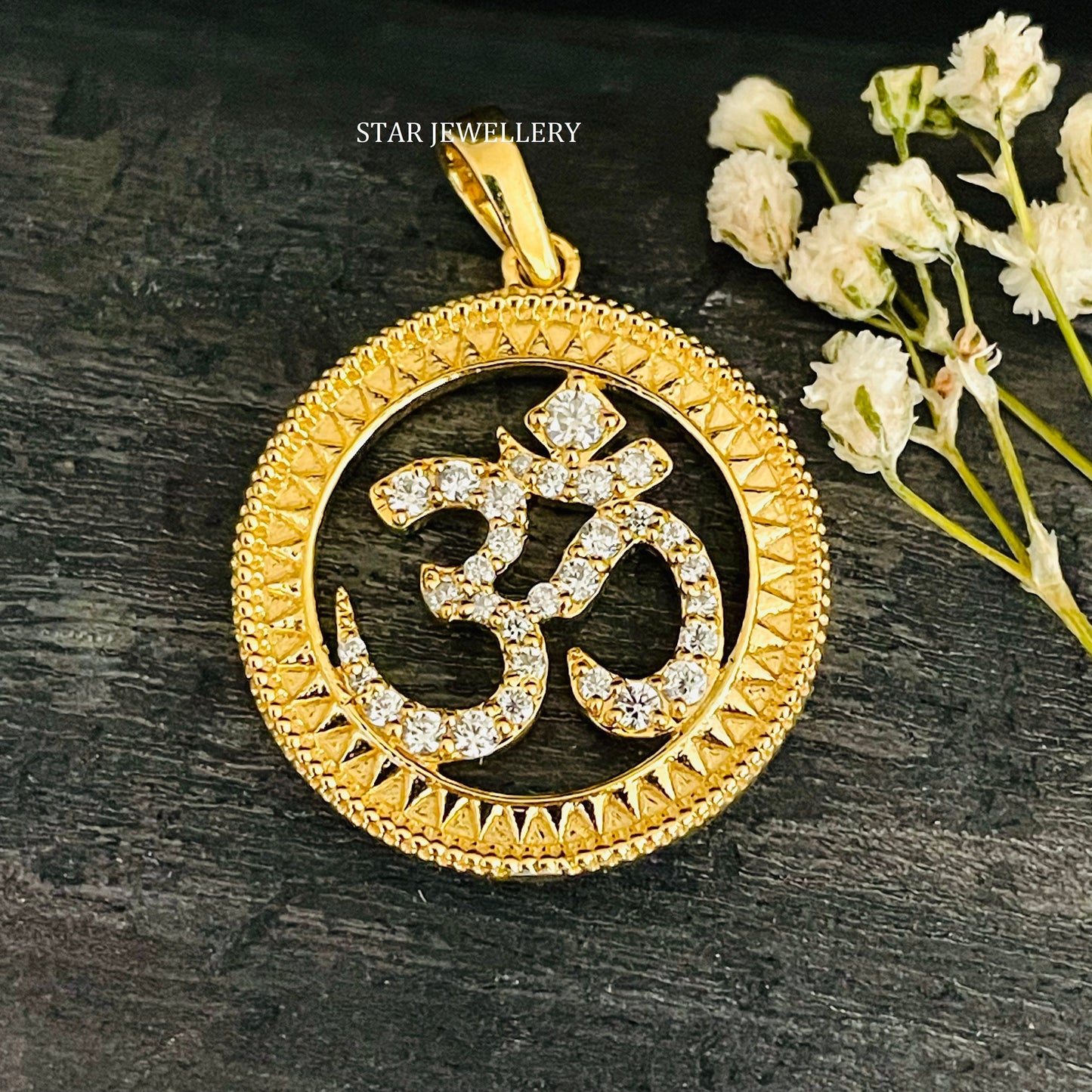 Solid Gold OM Pendant with Natural Diamonds