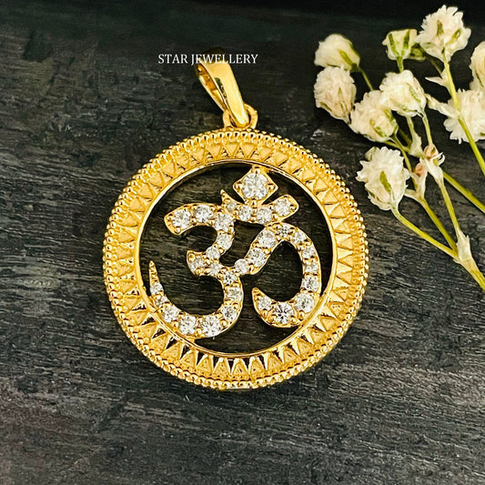 Solid Gold OM Pendant with Natural Diamonds