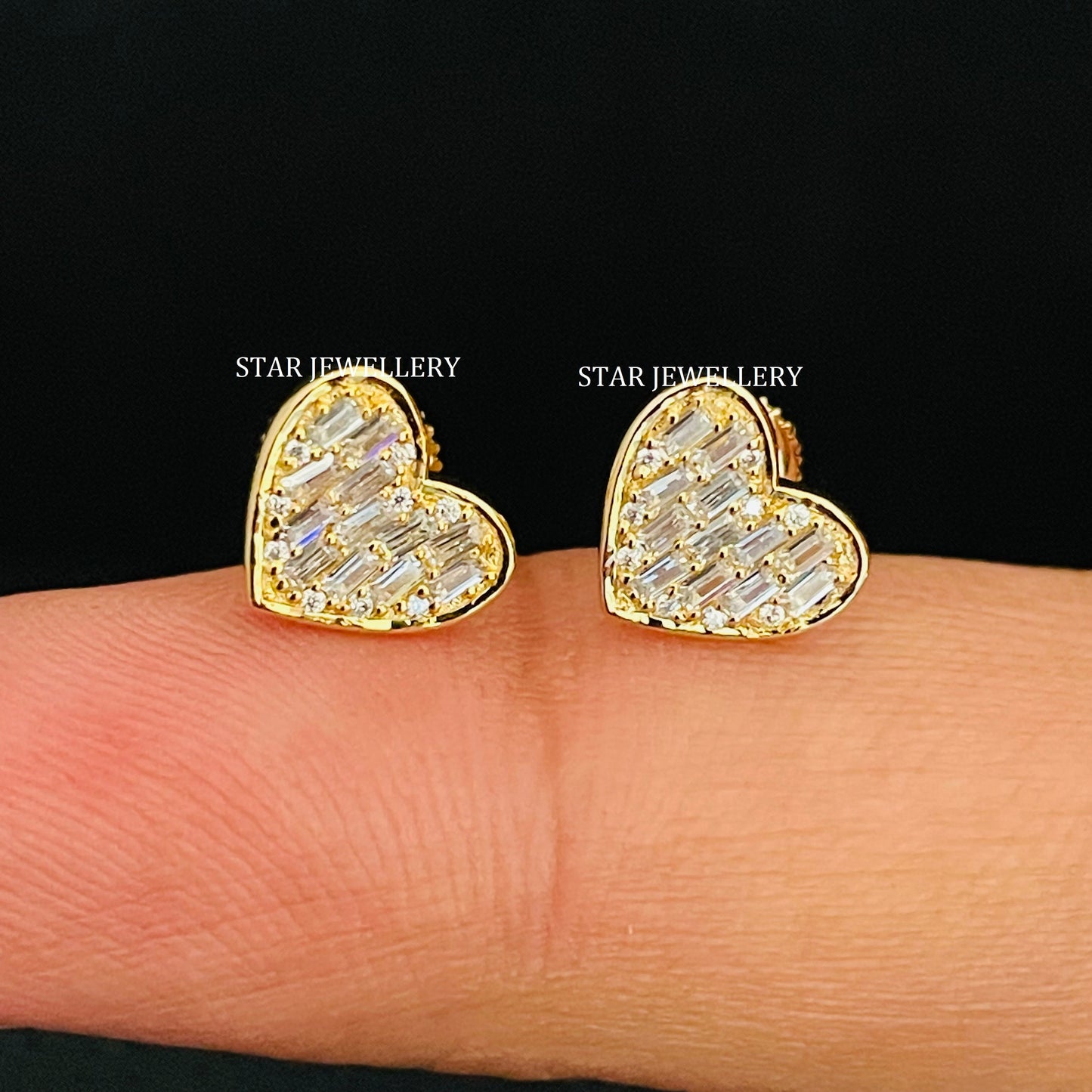 Baguette Diamond Solid Gold Heart Stud Piercing