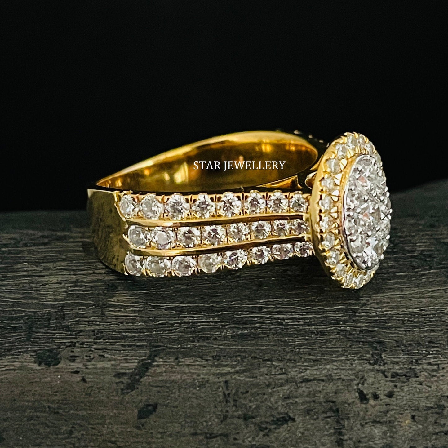 Oval Shape Diamond Cluster Halo Engagement Ring with 14K Solid Gold