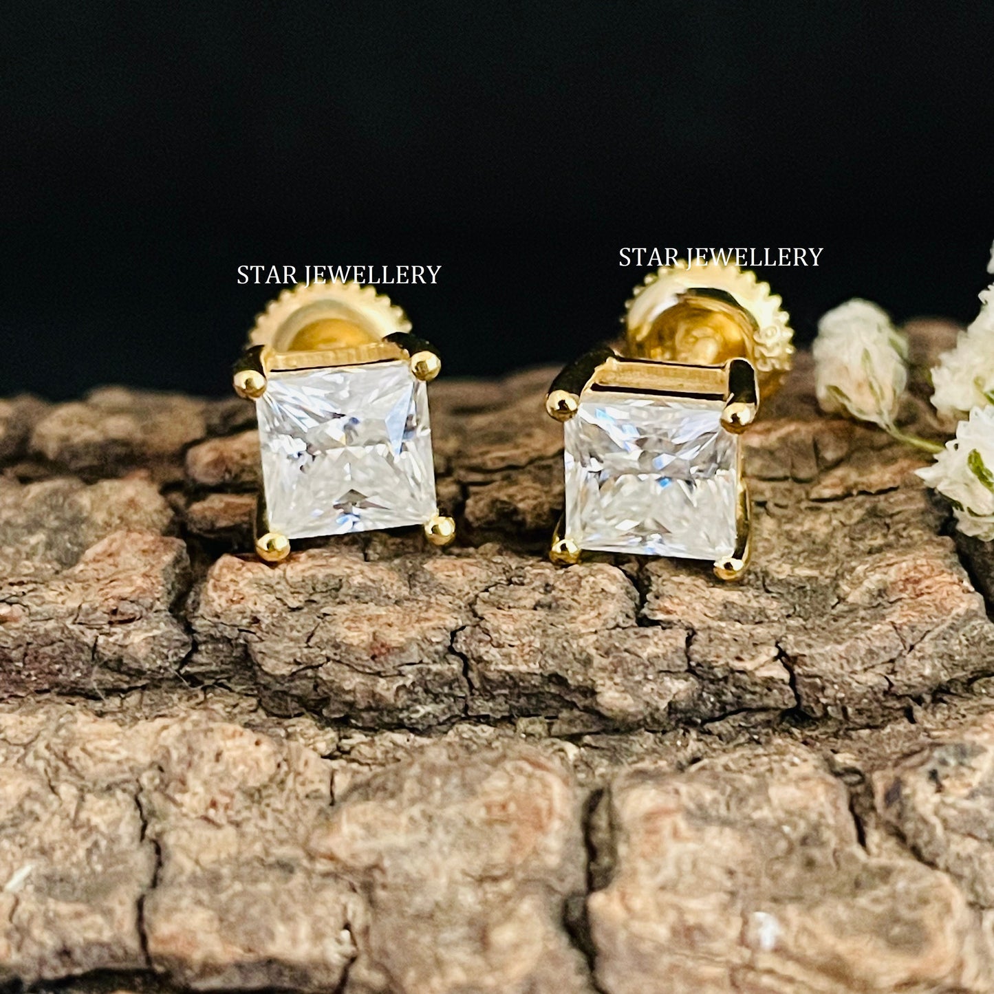 Square Moissanite Diamond Solitaire Stud Earring