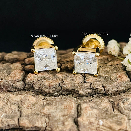 Square Moissanite Diamond Solitaire Stud Earring