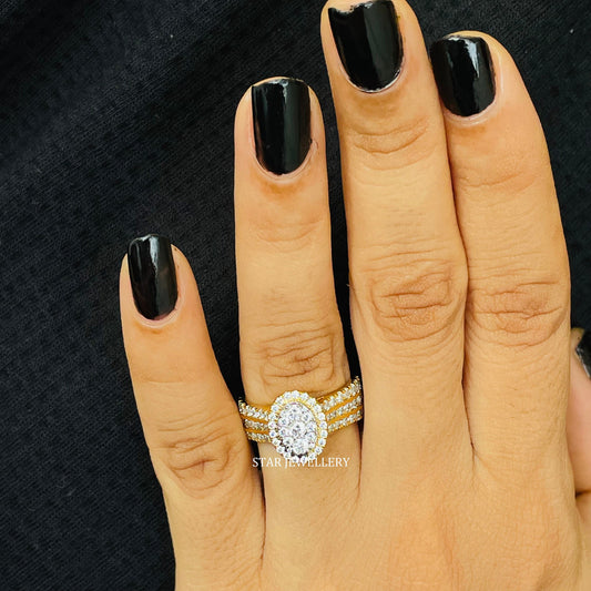 Oval Shape Diamond Cluster Halo Engagement Ring with 14K Solid Gold