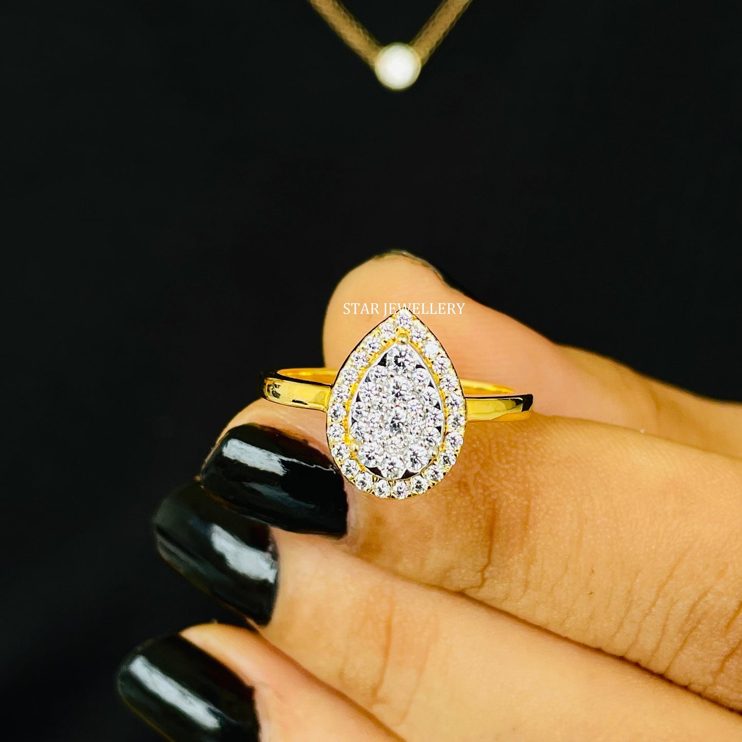 Solid Gold Natural Diamond Pear Shape Diamond Cluster Halo Ring
