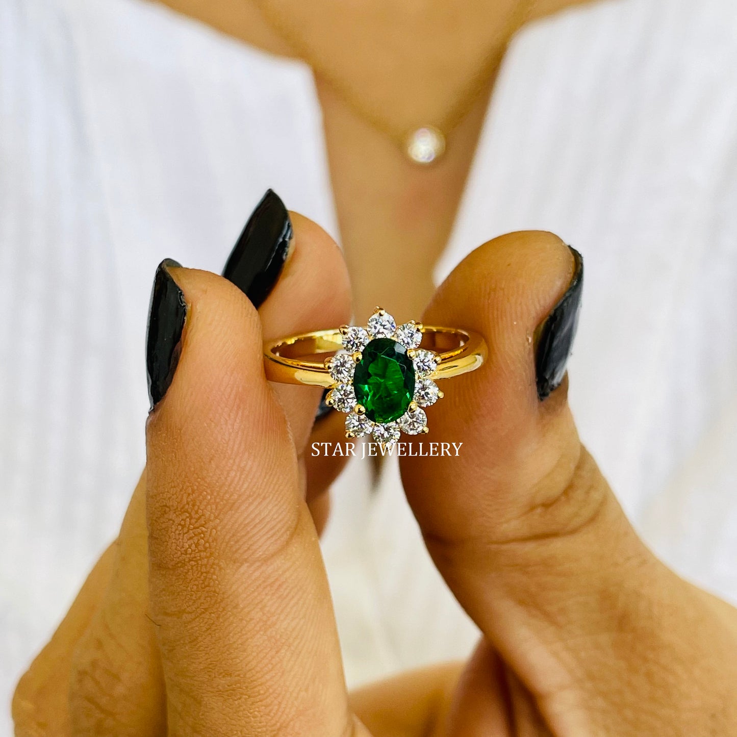 Emerald Lab Diamond Halo Ring