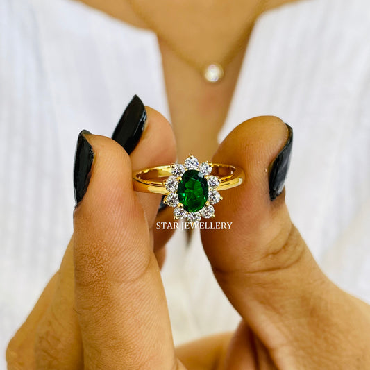 Emerald Lab Diamond Halo Ring
